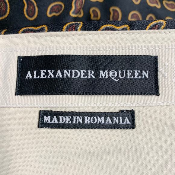 ALEXANDER MCQUEEN Size 34 Black Red Yellow Paisley Wool Silk Dress Pants - Picture 5 of 9
